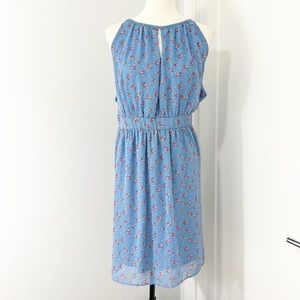 Vintage Yellow Star 2X Blue Floral Keyhole Neckline Dress